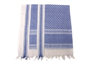 Modrobílý šátek s třásněmi, 115x110 cm