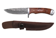 Damaškový nůž v koženém pouzdře, s dřevěnou rukojetí